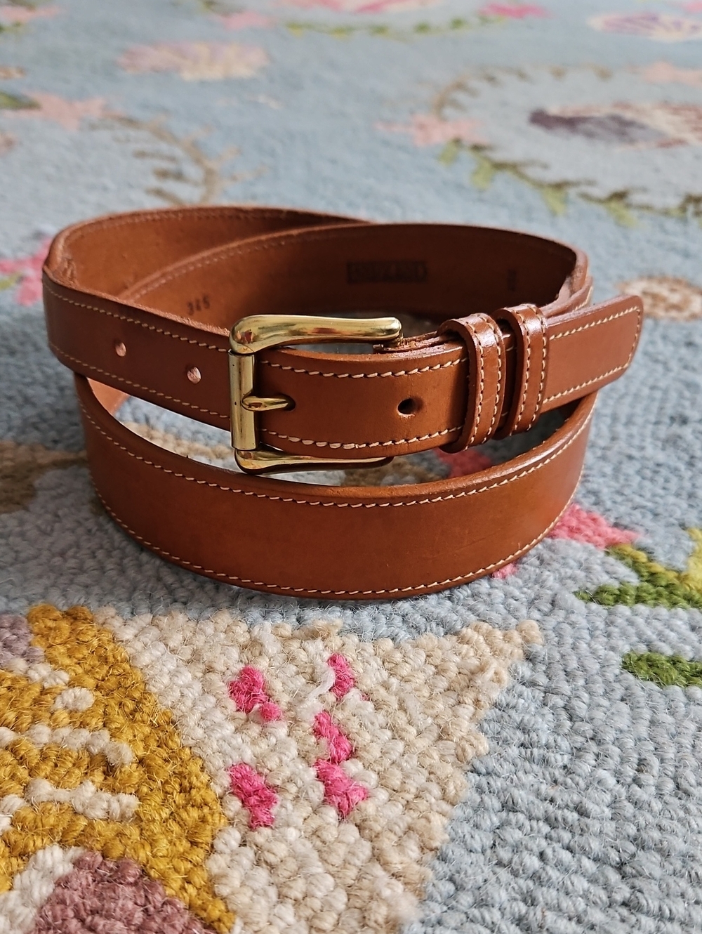 Lands' End Women's Classic Tan Leather Belt with Brass Buckle